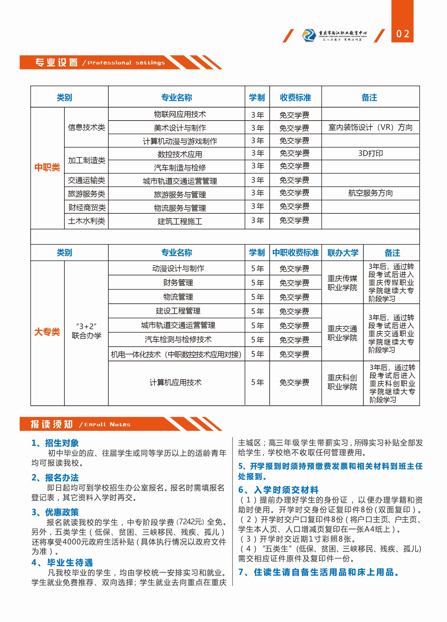 重庆市两江职业教育中心招生专业